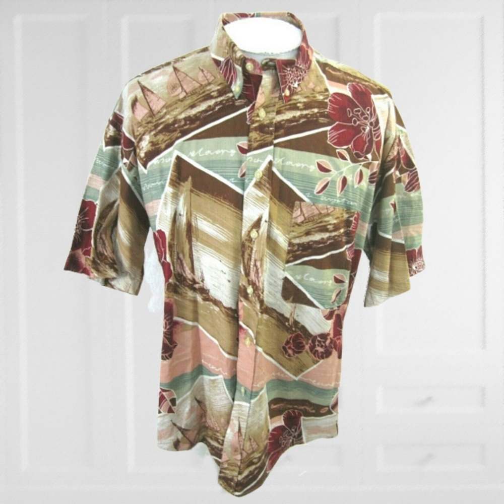 Natural Issue Hawaiian shirt XL vintage boats - Picture 1 of 8